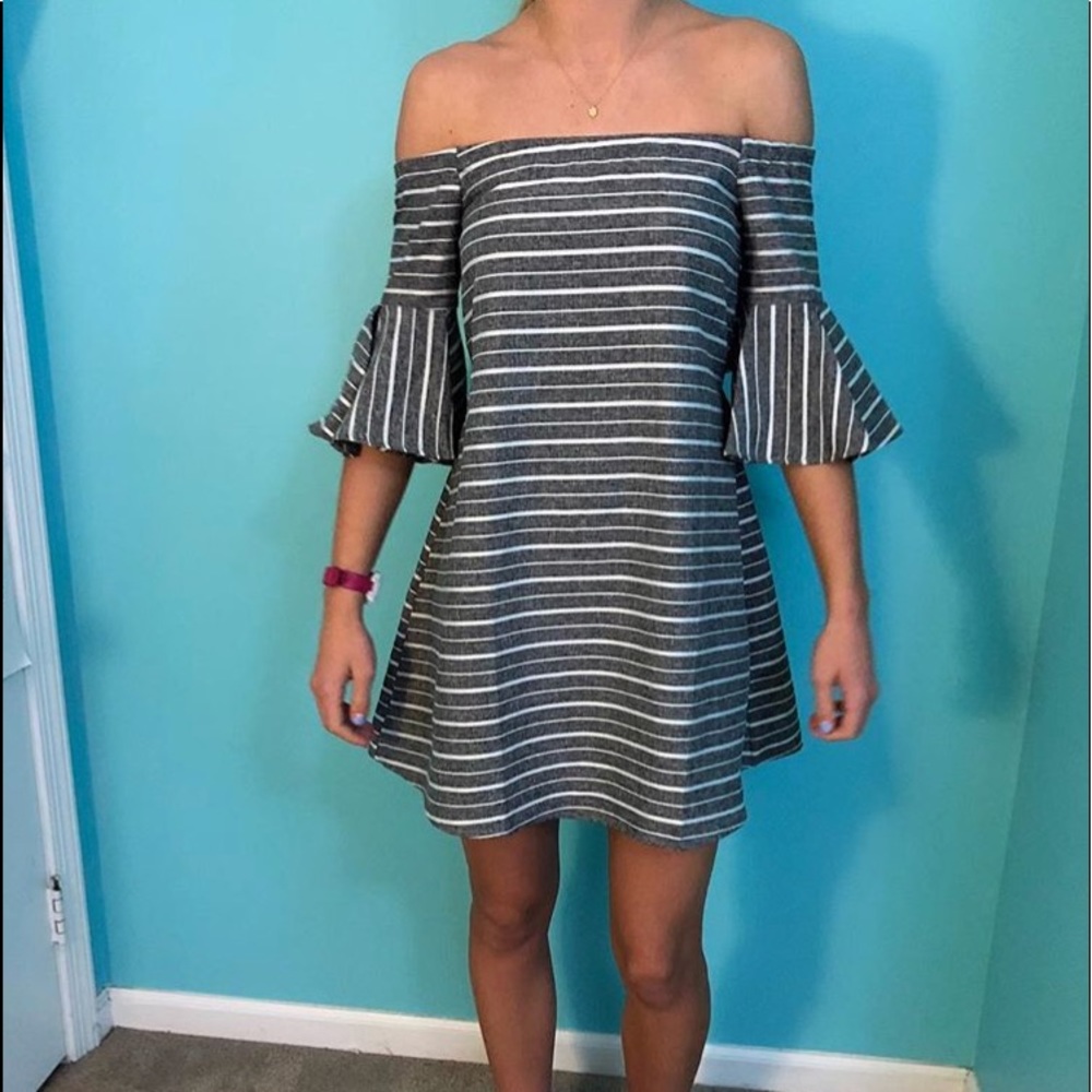 Grey and White off the shoulder dress